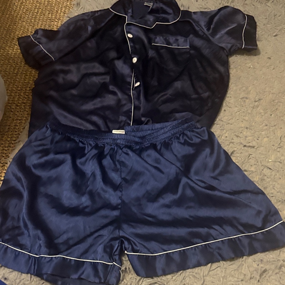 Fashion Nova Navy Satin Pajama Set